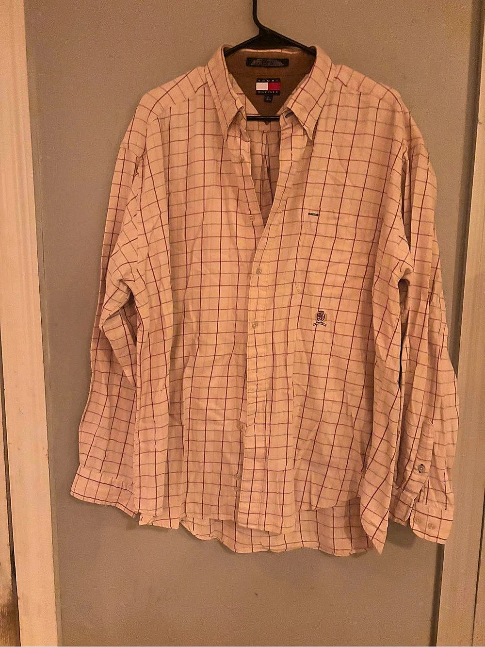 Tommy Hilfiger Men's Plaid Button Down Pink & White Size XL